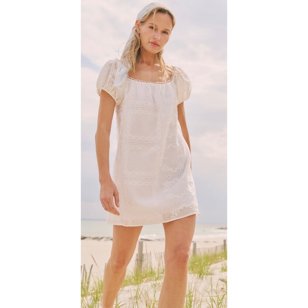 Few Moda Kourt White Eyelet Mini Dress XS Embroidered Puff Sleeve NEW